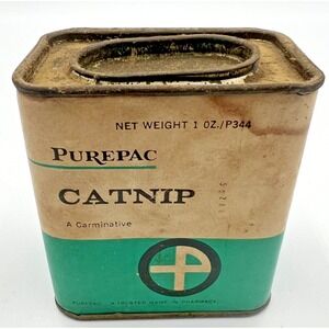 Vintage Purepac Catnip Tin -  Advertising Tin - Pharmacy Collectible - 1960s-70s